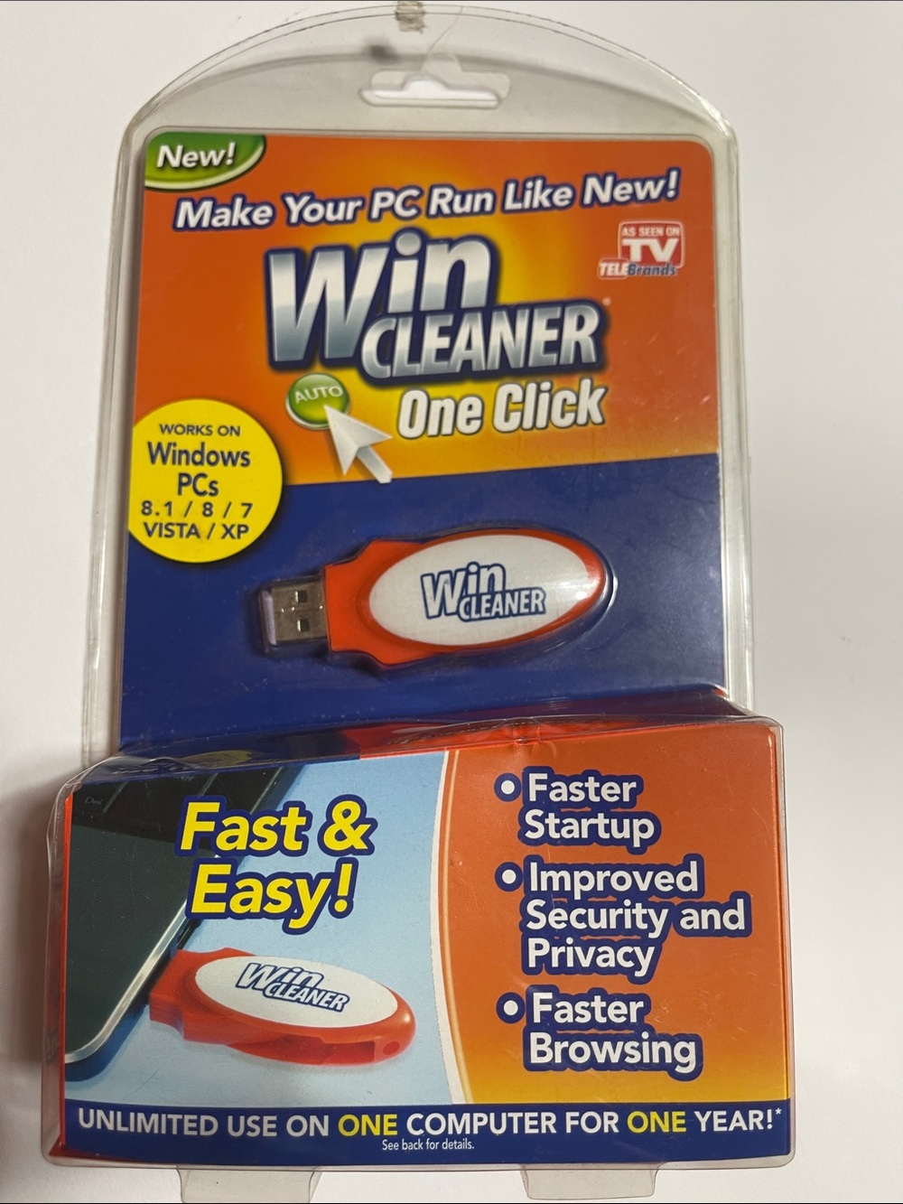 WinCleaner One Click USB PC Cleaner - Orange & White